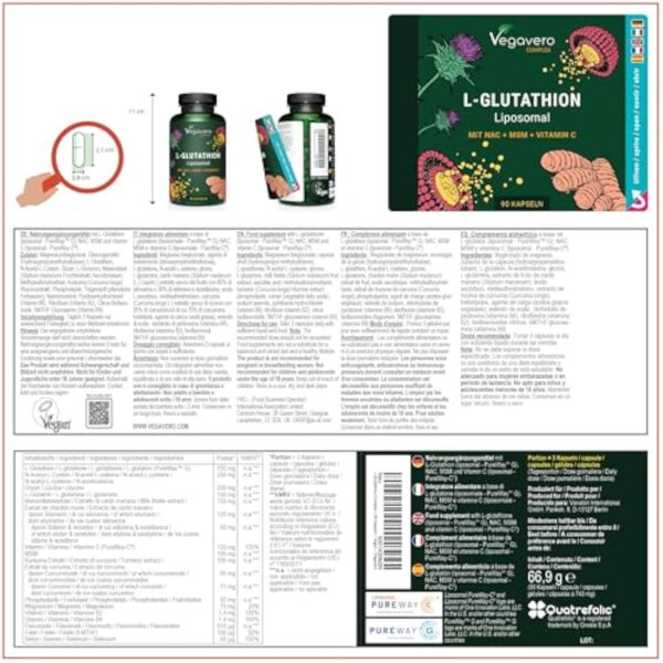 GLUTATHION Liposomal & Réduit PureWay™- G | Avec Précurseurs : NAC, Vitamine C, MSM, Glycine | Antioxydant + Anti age + Immunité | 90 Gélules | Vegan & Sans Additifs | Vegavero® – Image 3