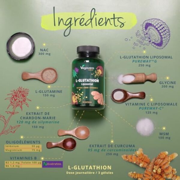 GLUTATHION Liposomal & Réduit PureWay™- G | Avec Précurseurs : NAC, Vitamine C, MSM, Glycine | Antioxydant + Anti age + Immunité | 90 Gélules | Vegan & Sans Additifs | Vegavero® – Image 4