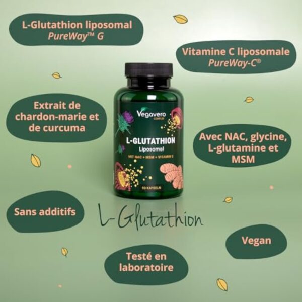 GLUTATHION Liposomal & Réduit PureWay™- G | Avec Précurseurs : NAC, Vitamine C, MSM, Glycine | Antioxydant + Anti age + Immunité | 90 Gélules | Vegan & Sans Additifs | Vegavero® – Image 6