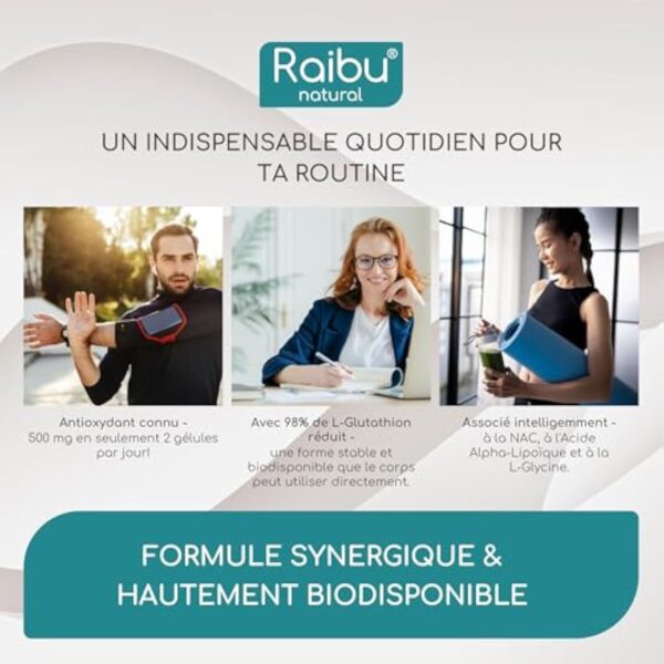 GLUTATHION Réduit à 98% - L-Glutathion avec Précurseurs dont NAC, Acide Alpha-Lipoïque & L-Glycine - Obtenu par Fermentation - Antioxydant - 500 mg Haute Dose - 90 Gélules Végétaliennes – Image 3