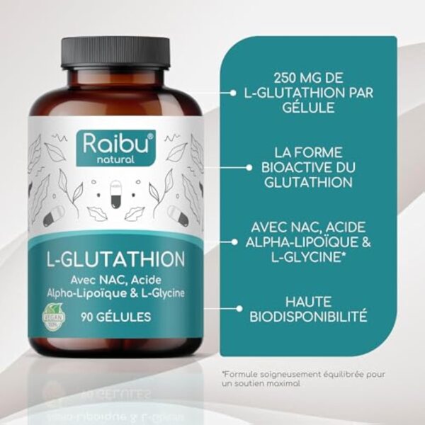GLUTATHION Réduit à 98% - L-Glutathion avec Précurseurs dont NAC, Acide Alpha-Lipoïque & L-Glycine - Obtenu par Fermentation - Antioxydant - 500 mg Haute Dose - 90 Gélules Végétaliennes – Image 4