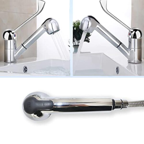 GOLDMAN SERVICE Robinet de cuisine extractible avec douchette - Mitigeur gérontologique coude à levier long - Usage domestique médical santé hôpitaux laboratoires hôtellerie – Image 6