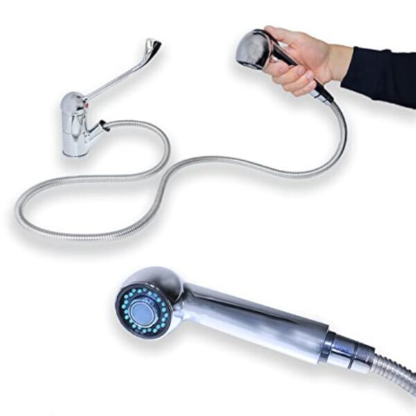 GOLDMAN SERVICE Robinet de cuisine extractible avec douchette - Mitigeur gérontologique coude à levier long - Usage domestique médical santé hôpitaux laboratoires hôtellerie – Image 7