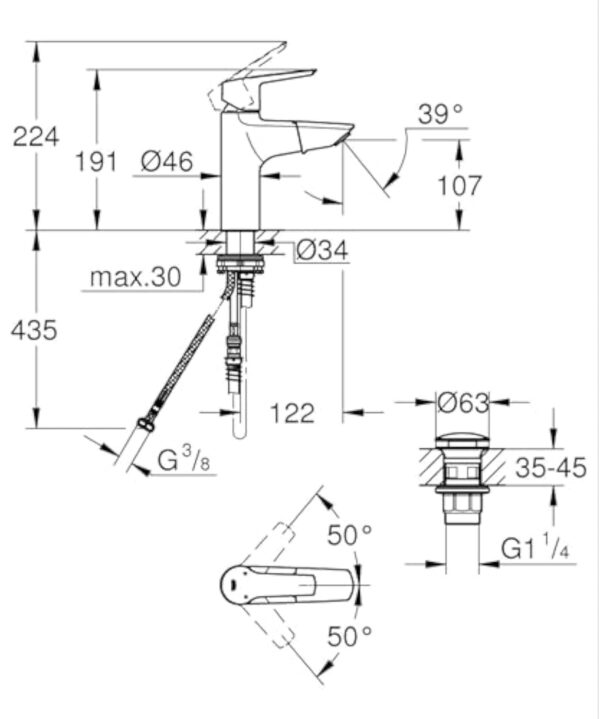 GROHE QUICKFIX Start Mitigeur Monocommande Lavabo de Salle de bains, Douchette Extractible, Mousseur Economie d'Eau, Sans Tirette de Vidage, Taille M, Chromé, 24205003 (Import Allemagne) – Image 4