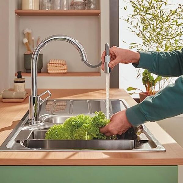 GROHE Start Flow QuickFix 30570000 Mitigeur d'évier de cuisine 1 levier avec fonction extractible (bec en C haut, zone pivotante à 360°, cartouche céramique 28 mm, queues 1/2", haute pression), taille – Image 3