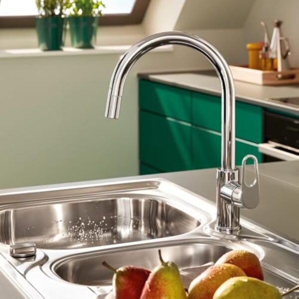 GROHE Start Flow Robinet de Cuisine, Mitigeur Monocommande Evier, Mousseur Extractible, Bec Haut, Zone de Rotation 360°, Chromé, 30569000 – Image 5