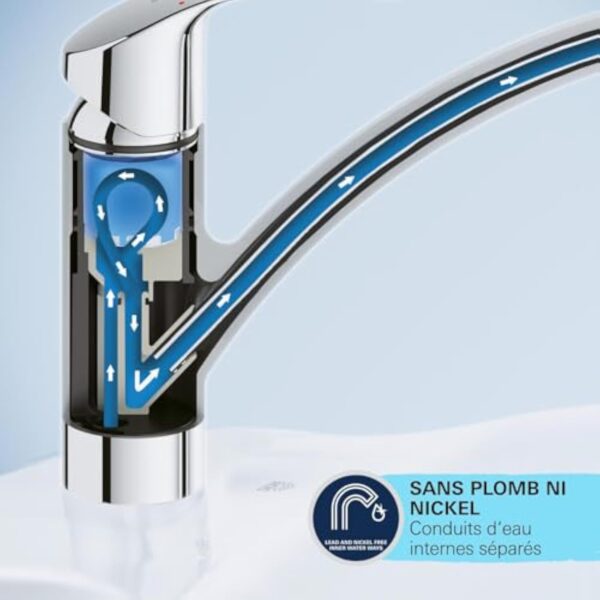 GROHE Start Flow Robinet de Cuisine, Mitigeur Monocommande Evier, Mousseur Extractible, Bec Haut, Zone de Rotation 360°, Chromé, 30569000 – Image 7