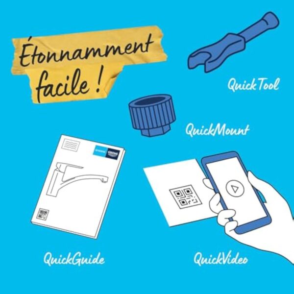 GROHE Start Flow Robinet de Cuisine, Mitigeur Monocommande Evier, Mousseur Extractible, Bec Haut, Zone de Rotation 360°, Chromé, 30569000 – Image 10