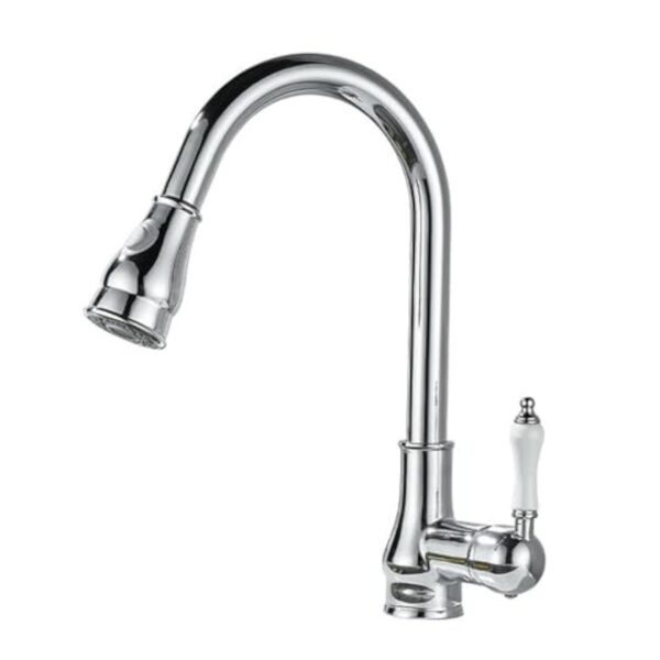 Generic Robinet d'évier de cuisine vintage avec douchette extractible, bec pivotant à 360°, finition chromée, laiton avec composants en céramique