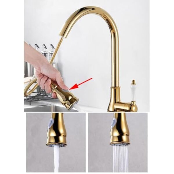 Generic Robinet d'évier de cuisine vintage avec douchette extractible, bec pivotant à 360°, finition chromée, laiton avec composants en céramique – Image 4