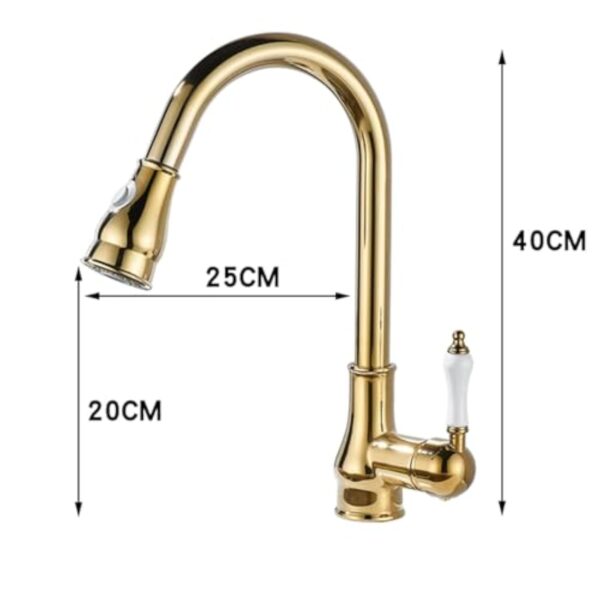 Generic Robinet d'évier de cuisine vintage avec douchette extractible, bec pivotant à 360°, finition chromée, laiton avec composants en céramique – Image 6