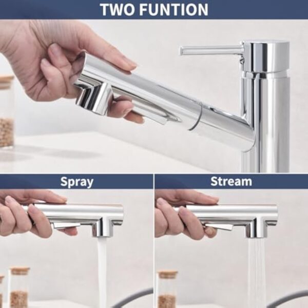 HOMELODY Robinet chromé pour cuisine/salle de bain, avec douchette extractible, double douchette extractible, mitigeur de cuisine – Image 4
