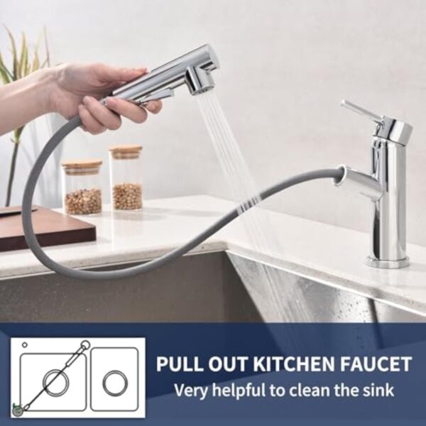 HOMELODY Robinet chromé pour cuisine/salle de bain, avec douchette extractible, double douchette extractible, mitigeur de cuisine – Image 5