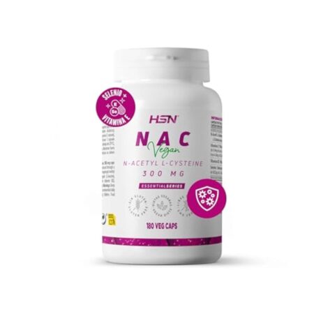 HSN NAC (N-Acétyl-L-Cystéine) 300 mg | 180 Gélules Végétales | Formule enrichie en Vitamine E, Riboflavine et Sélénium | Non-OGM, Végane, Sans Gluten