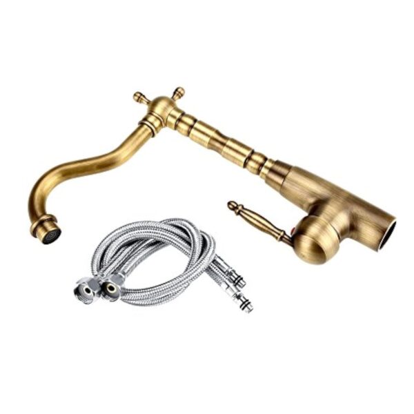 Haofy Robinet d'évier rétro 360 degrés Bec pivotant Robinet d'évier de Cuisine mélangeur d'eau Chaude et Froide, Robinet d'évier de lavabo de Cuisine en Laiton avec 2 tuyaux – Image 8