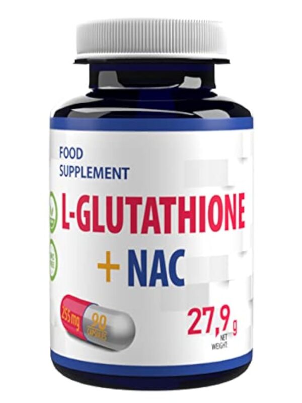 Hepatica L-Glutathione + NAC (N Acétyl Cystéine) 255mg 90 gélules végétales, Testé par un Laboratoire tiers, sans gluten ni OGM