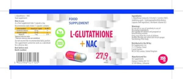 Hepatica L-Glutathione + NAC (N Acétyl Cystéine) 255mg 90 gélules végétales, Testé par un Laboratoire tiers, sans gluten ni OGM – Image 3