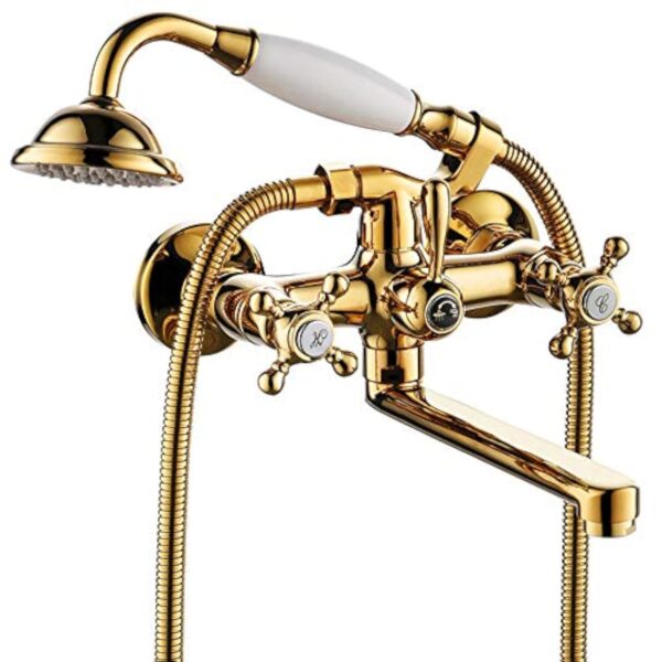 HomeLava Robinet de baignoire rétro - Robinet de salle de bain - Robinet rétro - Mitigeur à deux poignées - Doré - Pour baignoire