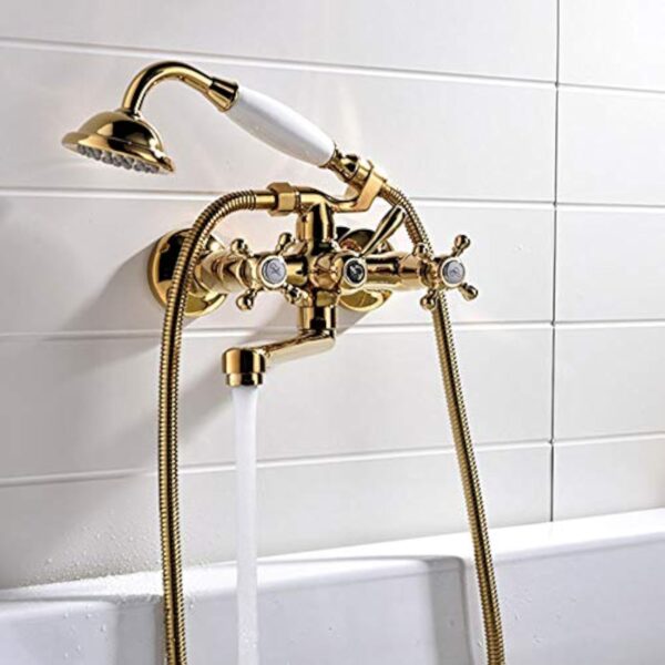 HomeLava Robinet de baignoire rétro - Robinet de salle de bain - Robinet rétro - Mitigeur à deux poignées - Doré - Pour baignoire – Image 6