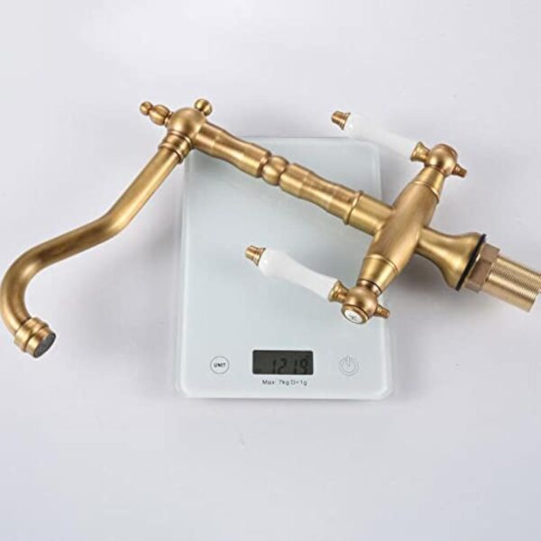 HomeLava Robinet en laiton antique cuisine robinet de cuisine robinet d'évier rotatif à 360 ° mélangeur à deux poignées mitigeur nostalgie avec robinet à deux poignées bec haut – Image 8