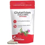 INOLAB Glutathion 400mg NAC Chardon Marie Acérola -Gélules GASTRO RESISTANTES Assimialtion optimisée- Glutathion à fermentation Naturelle - Détox, Immunité -OPTIFORM