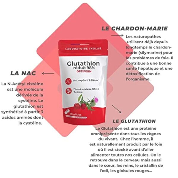 INOLAB Glutathion 400mg NAC Chardon Marie Acérola -Gélules GASTRO RESISTANTES Assimialtion optimisée- Glutathion à fermentation Naturelle - Détox, Immunité -OPTIFORM – Image 4