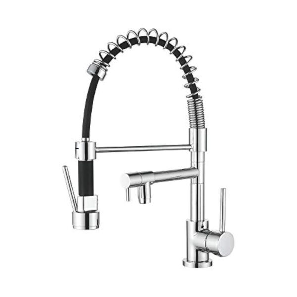 Ibergrif M22131 - Robinet de Cuisine avec Douchette Extractible, Mitigeur d'évier avec Deux Becs, Chromé, Argent
