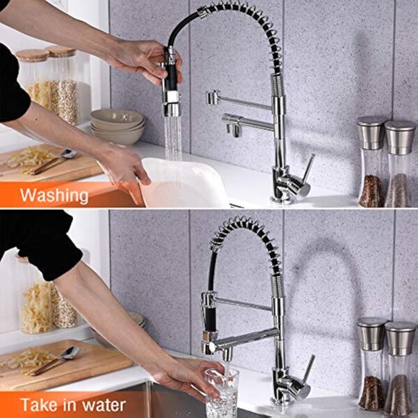 Ibergrif M22131 - Robinet de Cuisine avec Douchette Extractible, Mitigeur d'évier avec Deux Becs, Chromé, Argent – Image 6