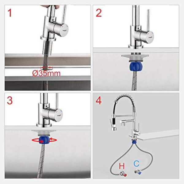 Ibergrif M22131 - Robinet de Cuisine avec Douchette Extractible, Mitigeur d'évier avec Deux Becs, Chromé, Argent – Image 7