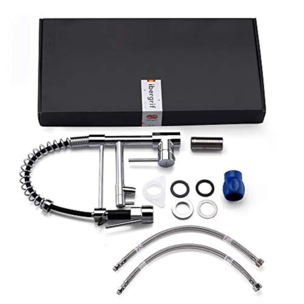 Ibergrif M22131 - Robinet de Cuisine avec Douchette Extractible, Mitigeur d'évier avec Deux Becs, Chromé, Argent – Image 8