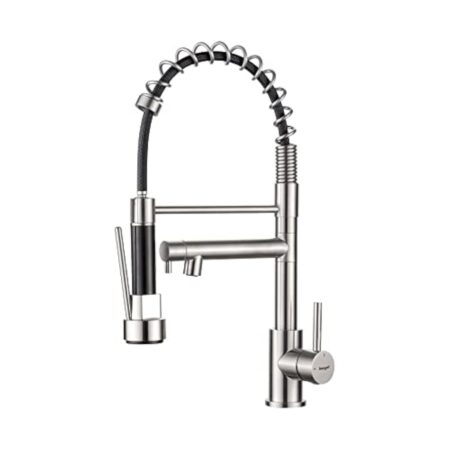 Ibergrif Mitigeur Robinet Cuisine avec Douchette 2 Jets 360° Pivotant, Double Bec Professionnel, 2 Modes Pulvérisation, Arc Élevé Acier Inox Économe en Eau, Design Moderne, M22144A