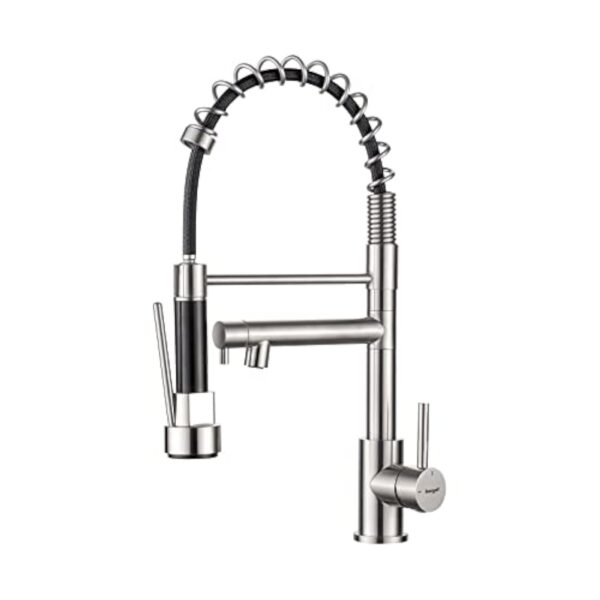 Ibergrif Mitigeur Robinet Cuisine avec Douchette 2 Jets 360° Pivotant, Double Bec Professionnel, 2 Modes Pulvérisation, Arc Élevé Acier Inox Économe en Eau, Design Moderne, M22144A – Image 2