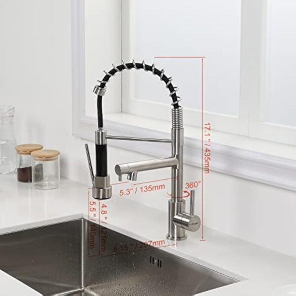 Ibergrif Mitigeur Robinet Cuisine avec Douchette 2 Jets 360° Pivotant, Double Bec Professionnel, 2 Modes Pulvérisation, Arc Élevé Acier Inox Économe en Eau, Design Moderne, M22144A – Image 3