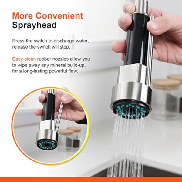 Ibergrif Mitigeur Robinet Cuisine avec Douchette 2 Jets 360° Pivotant, Double Bec Professionnel, 2 Modes Pulvérisation, Arc Élevé Acier Inox Économe en Eau, Design Moderne, M22144A – Image 4