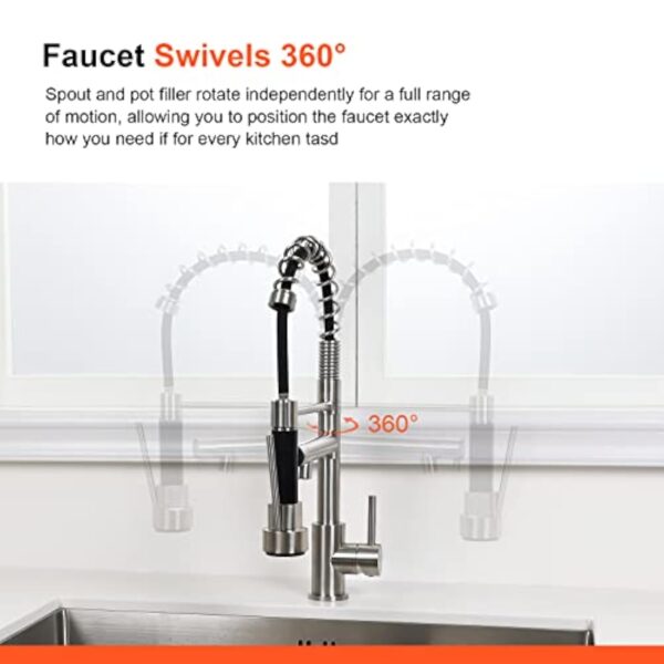 Ibergrif Mitigeur Robinet Cuisine avec Douchette 2 Jets 360° Pivotant, Double Bec Professionnel, 2 Modes Pulvérisation, Arc Élevé Acier Inox Économe en Eau, Design Moderne, M22144A – Image 6