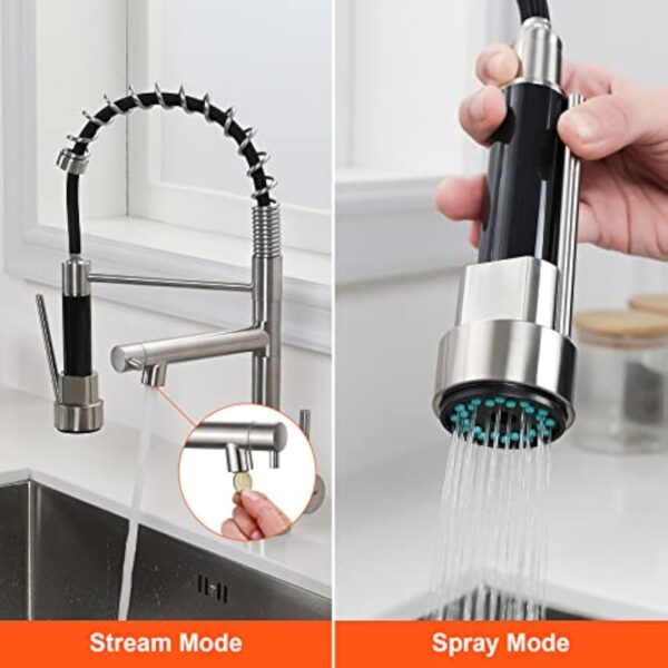 Ibergrif Mitigeur Robinet Cuisine avec Douchette 2 Jets 360° Pivotant, Double Bec Professionnel, 2 Modes Pulvérisation, Arc Élevé Acier Inox Économe en Eau, Design Moderne, M22144A – Image 7
