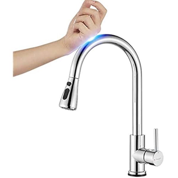 Ibergrif - Robinet de Cuisine avec Douchette Extractible, Mitigeur d'évier Aborder, Chrome – Image 2