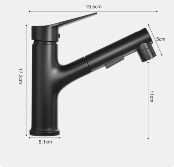 ImiiHO 066 Robinet d'évier avec pulvérisateur extractible, poignée unique, noir, laiton et ABS