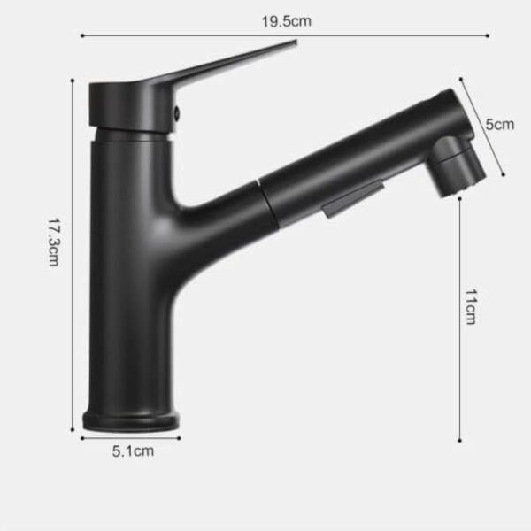 ImiiHO 066 Robinet d'évier avec pulvérisateur extractible, poignée unique, noir, laiton et ABS