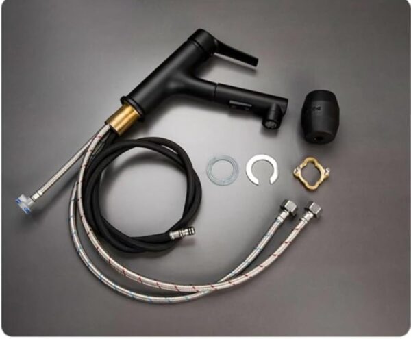 ImiiHO 066 Robinet d'évier avec pulvérisateur extractible, poignée unique, noir, laiton et ABS – Image 4