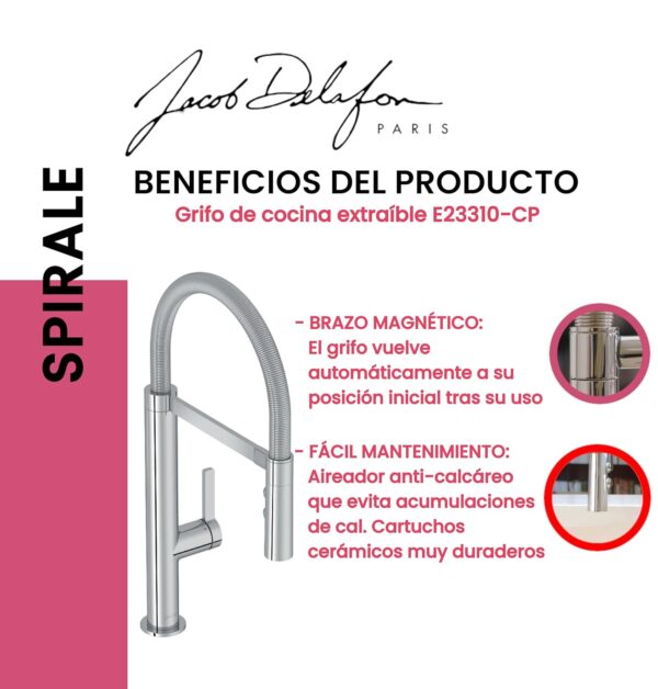 JACOB DELAFON Mitigeur cuisine Spirale Bec haut chrome douchette extractible – Image 5