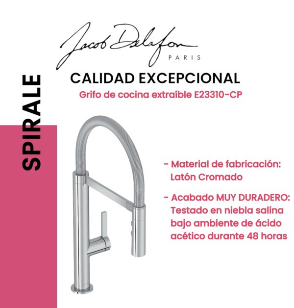 JACOB DELAFON Mitigeur cuisine Spirale Bec haut chrome douchette extractible – Image 6