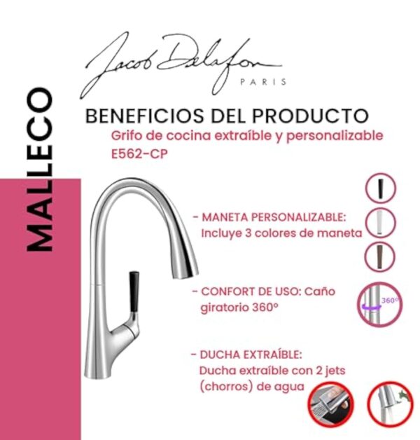 JACOB DELAFON Mitigeur cuisine Malleco Bec haut chrome douchette extractible – Image 6