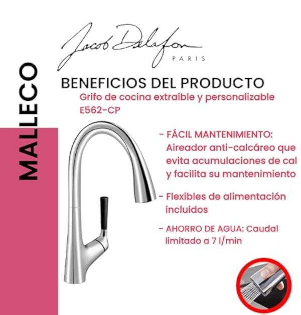 JACOB DELAFON Mitigeur cuisine Malleco Bec haut chrome douchette extractible – Image 7