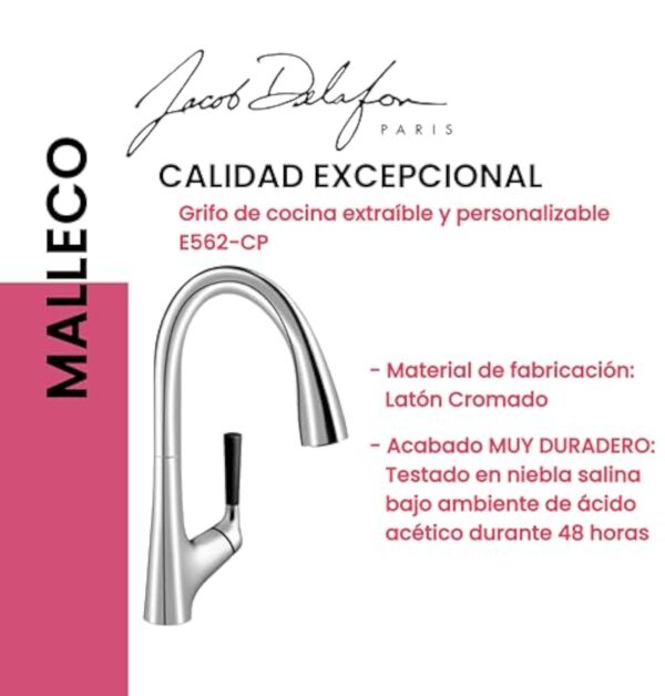 JACOB DELAFON Mitigeur cuisine Malleco Bec haut chrome douchette extractible – Image 8