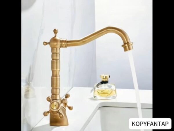 KOPYFANTAP Robinet de Lavabo en Laiton Antique, Robinet Cuisine Laiton Rétro à Double Poignée, Rotatif à 360° Mitigeur en Bronze de Salle de Bain Chaud et Froid – Image 8
