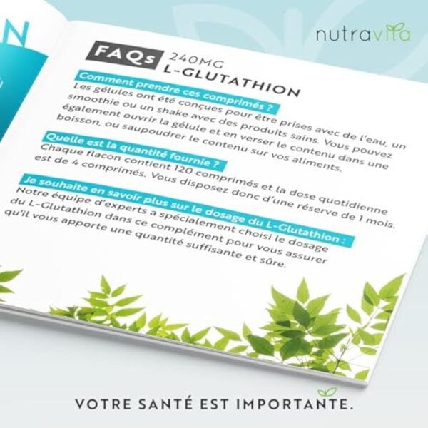 L-Glutathion 240 mg - 120 Gélules Vegan Haute Dose - Antioxydant avec NAC, Vitamine C, Sélénium, Curcuma et Chardon Marie - Contribue au Maintien d'un Système Immunitaire Normal - Nutravita – Image 4