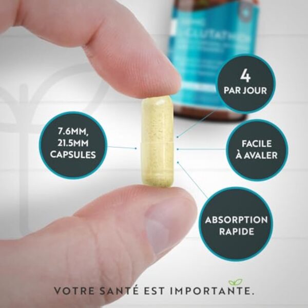 L-Glutathion 240 mg - 120 Gélules Vegan Haute Dose - Antioxydant avec NAC, Vitamine C, Sélénium, Curcuma et Chardon Marie - Contribue au Maintien d'un Système Immunitaire Normal - Nutravita – Image 5