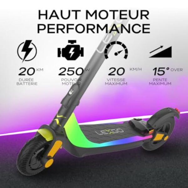 LEXGO L10 Trottinette Électrique Adulte – Vitesse 25 km/h, Autonomie 20 km, Pliable, Clignotants, Antivol NFC, Écran LCD, Pneus 8”, Freins Doubles, Scooter Urbain Léger – Image 3
