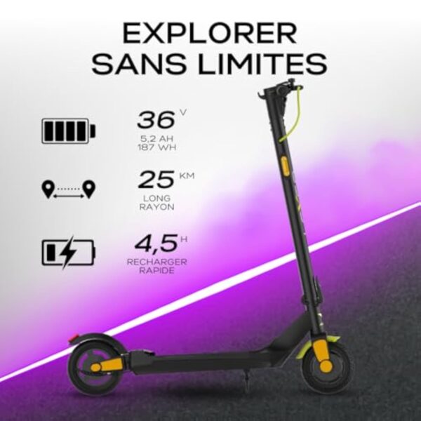 LEXGO L10 Trottinette Électrique Adulte – Vitesse 25 km/h, Autonomie 20 km, Pliable, Clignotants, Antivol NFC, Écran LCD, Pneus 8”, Freins Doubles, Scooter Urbain Léger – Image 4
